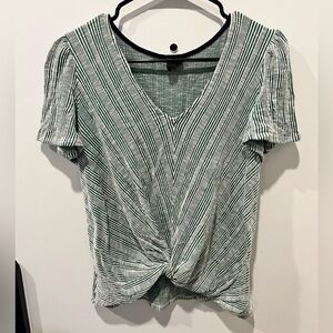 W5 green and white striped short sleeve shirt size L